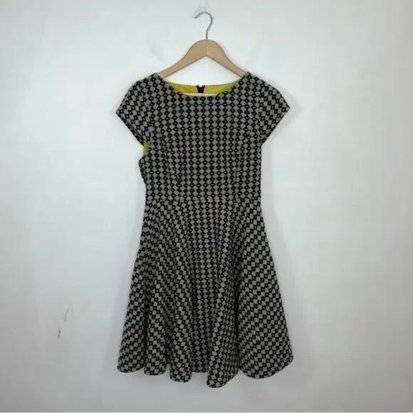 Anthropologie Maeve Jacquard Circle Skirt Black Cream Dress Size 4 - Picture 5 of 16